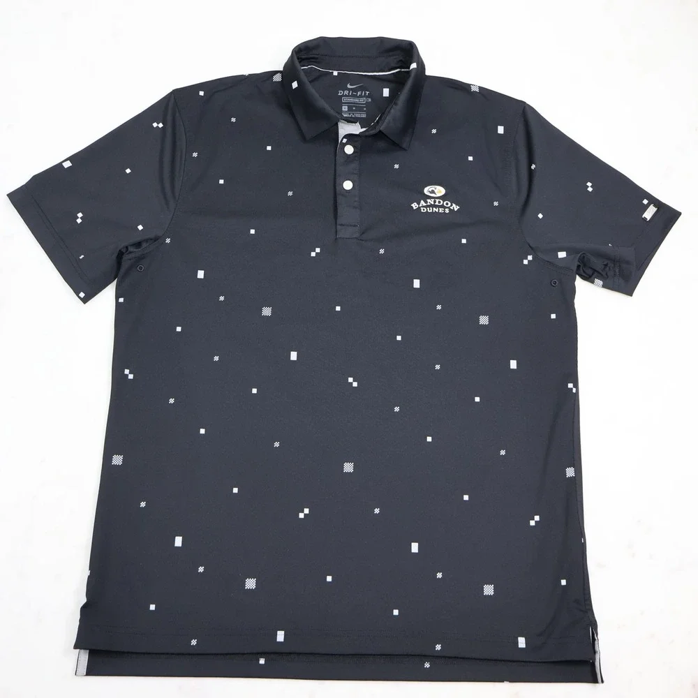 Nike Dri-FIT Bandon Dunes Golf Resort Polo Shirt Black Geometric Mens Medium